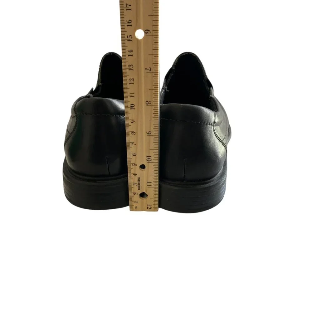 Clarks Leather England Deane Square Toe Loafer Mens 10M Black Office Career Work